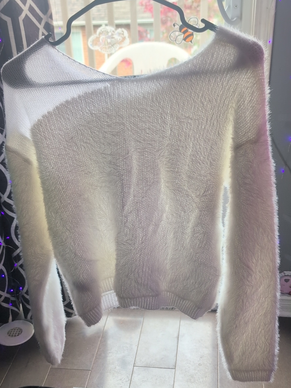 SHEIN Cream Fuzzy Crew Neck Sweater